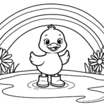 Baby Duck in Puddle Coloring Page