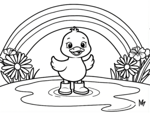 Baby Duck in Puddle Coloring Page coloring page