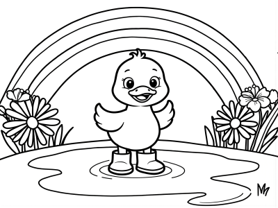 Baby Duck in Puddle Coloring Page coloring page