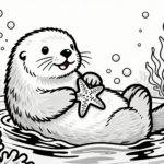 Baby Otter with Sea Star Coloring Page
