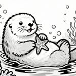Baby Otter with Sea Star Coloring Page