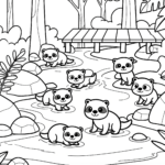 Cute Animal Family Playing Coloring Page