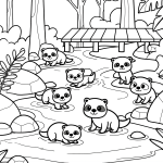 Cute Animal Family Playing Coloring Page