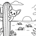 Cute Fox Cactus Coloring Page