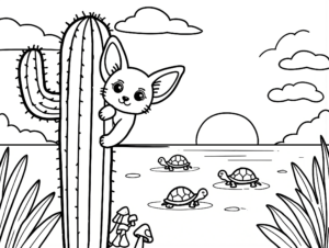 Cute Fox Cactus Coloring Page coloring page
