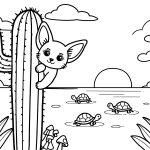 Cute Fox Cactus Coloring Page