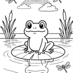 Cute Frog on Lilypad Coloring Page