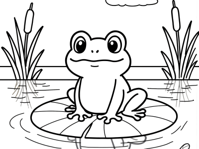 Cute Frog on Lilypad Coloring Page coloring page