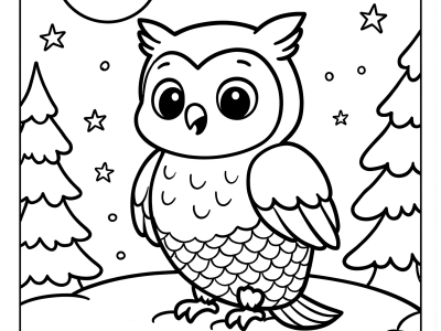 Cute Owl at Night Coloring Page coloring page
