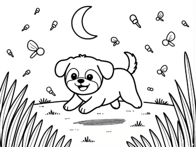 Cute Puppy Playing Coloring Page coloring page