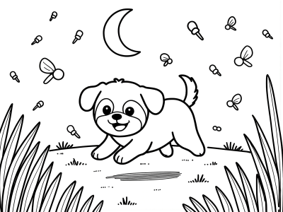 Cute Puppy Playing Coloring Page coloring page