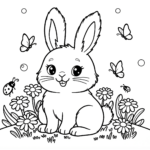 Fluffy Bunny with Butterflies Coloring Page
