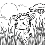 Giraffe in Savannah Coloring Page