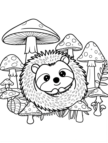 Cute hedgehog standing with simple flowers and grass coloring page for kids